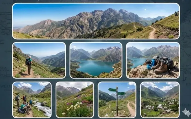 Hiking trails in Nuratau Mountains Uzbekistan with traditional villages and mountain scenery