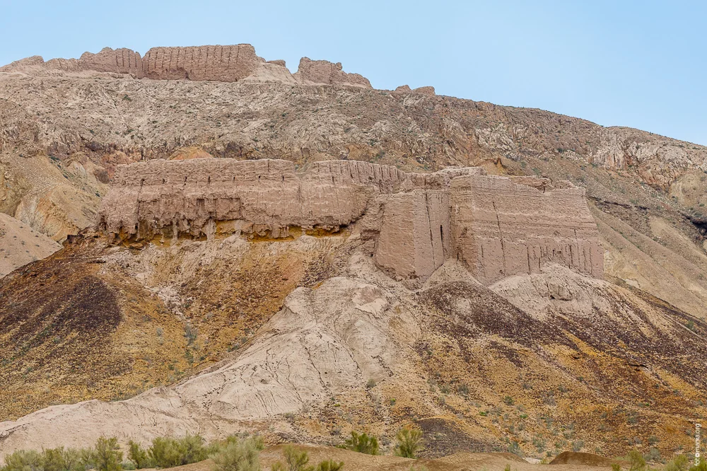 Ayaz Qala fortress ruins on a ridge above the Kyzylkum desert