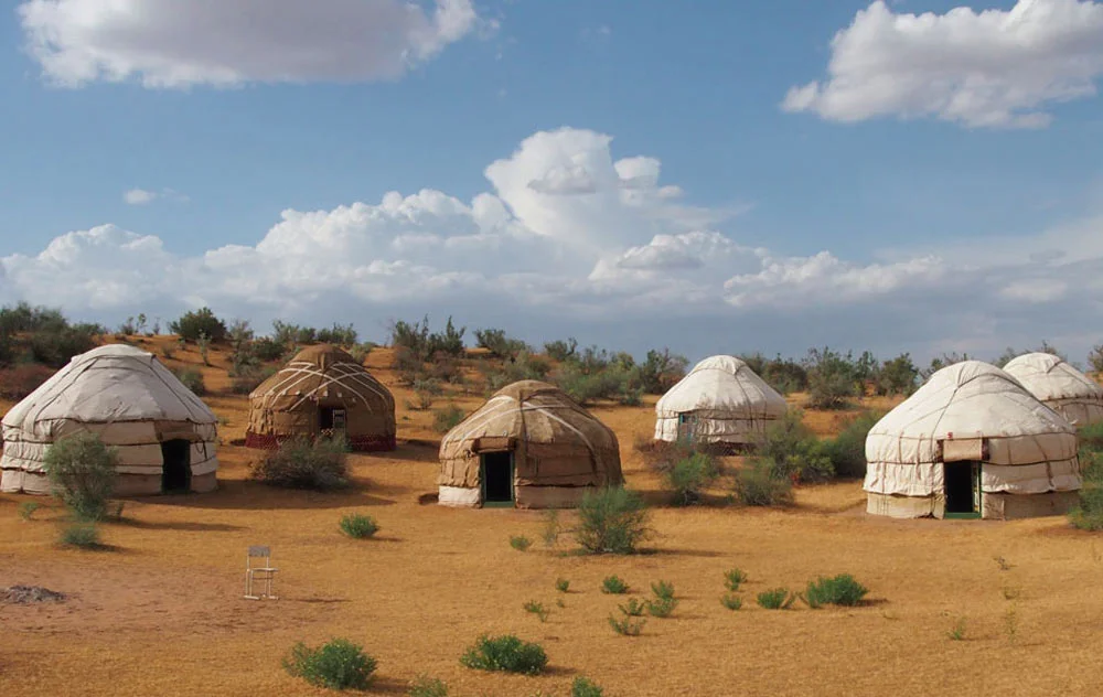 Yurt camp on the shore of Aydarkul Lake, Kyzylkum Desert, Uzbekistan