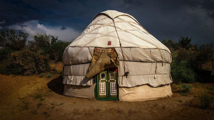 Traditional yurt at Sputnik camp on Aydarkul Lake